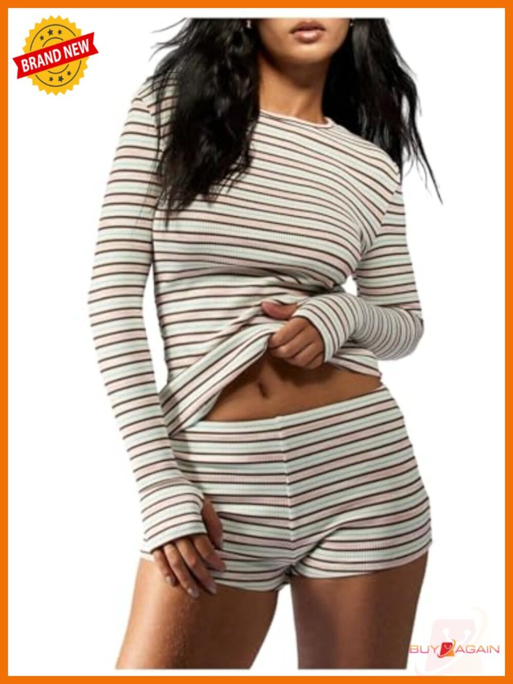 Striped Lounge Set 2 Piece Long Sleeve Shorts Matching Set
